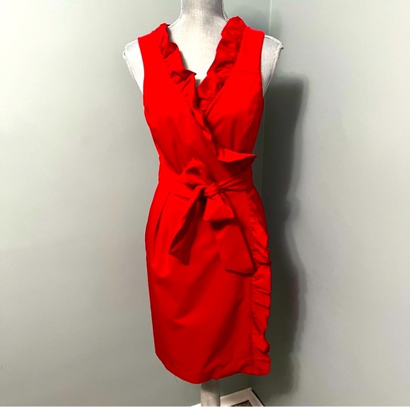 Diane Von Furstenberg Dresses & Skirts - DIANE Von FURSTENBERG Red ruffle belted wrap dress bow tie